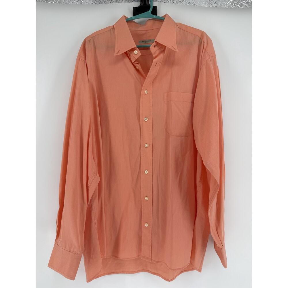 Burberry London Mens Made In USA 100% Cotton Long Sleeve Shirt Peach Size XL